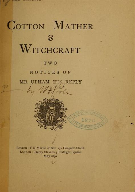 In relation to witchcraft cotton mather